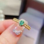 Oval-Cut Natural Emerald & Diamond Ring Gold Emerald Ring Gift for Her (2)
