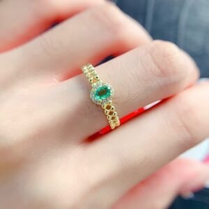 Ovaler Ring mit natürlichem Smaragd und Diamant Gold Smaragdring Geschenk für Sie (3)