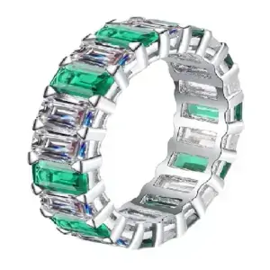 925 Sterling Silver Eternity Band Emerald Cut Gemstones Ring