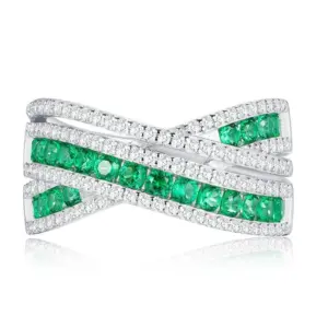 Elegant 925 Sterling Silver Interwoven Emerald Cut Diamond Ring