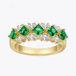 Green Gemstone Ring Gold Emerald Ring for Women