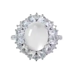 Elegant S925 Sterling Silver Hollow Water Foam Jade Wedding Ring Zircon Inlay