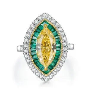 Elegant S925 Sterling Silver Marquise-Cut Yellow Zircon Ring