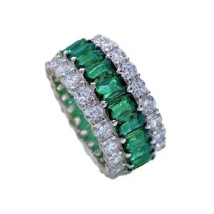 Elegant S925 Sterling Silver Ring with Diamonds and Emeralds