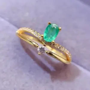 Natural Emerald Ring Oval Emerald and Diamond Ring Emerald Jewelry for Women Her
