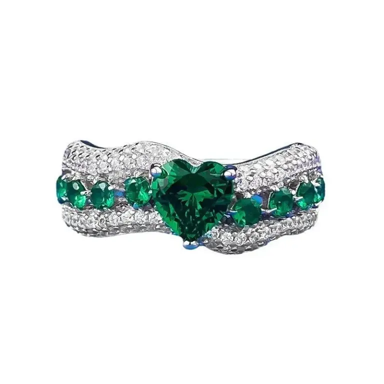 Heart cut emerald ring — Exquisite Cut Emerald Engagement Ring with Heart Shaped