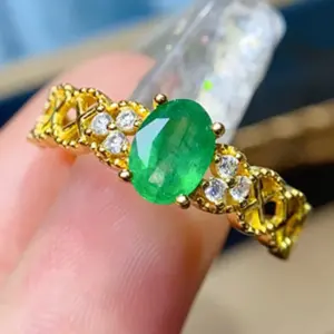 Gold Diamond Natural Emerald Ring For Women Jewelry Gift