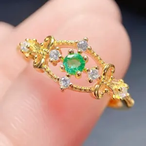 Round cut emerald ring — Gold Natural Emerald Ring Green Gemstone Ring Round Cut Emerald Ring