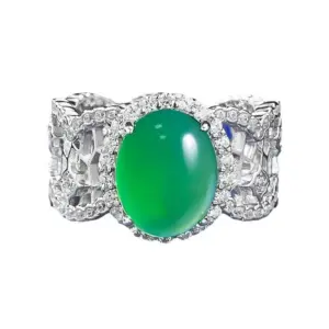 High Ice Green Jade Chalcedony Agate Ring Elegant Wedding Ring