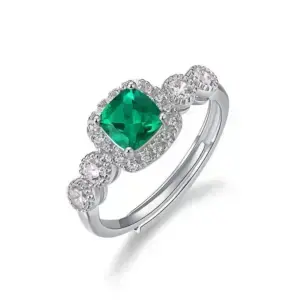 Lab-Created Emerald Ring With Diamonds Halo Engagement Rings