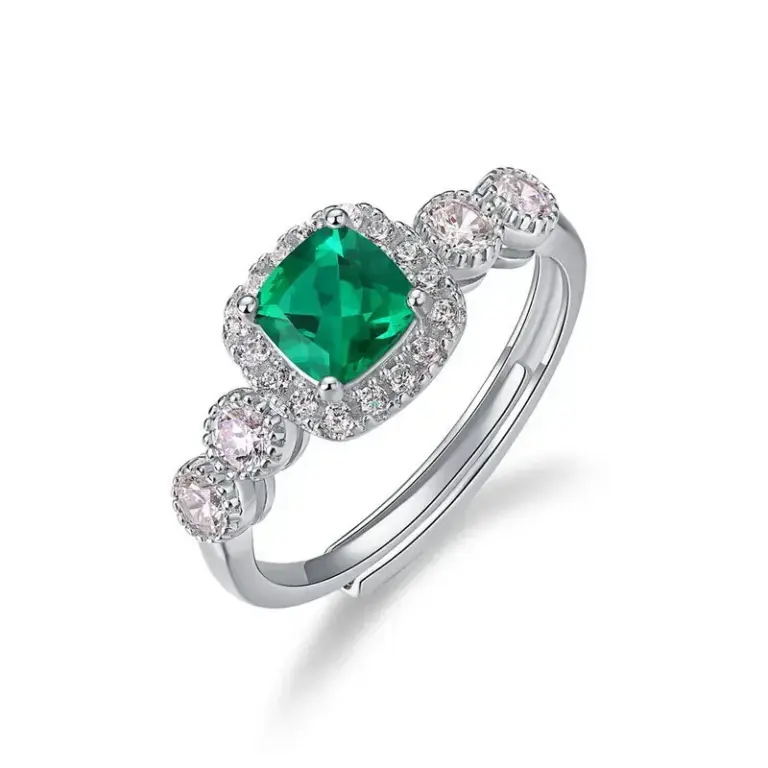 Lab-Created Emerald Ring With Diamonds Halo Engagement Rings — emerald ring