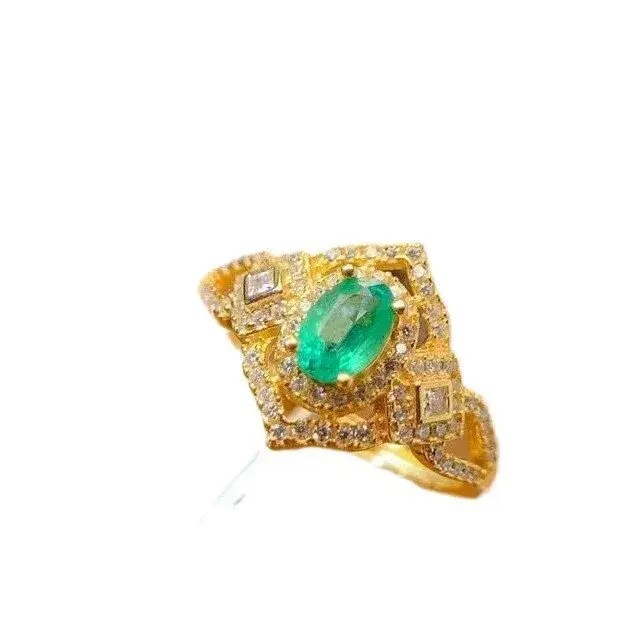 natural emerald ring, oval-cut, lady diana design, 925 sterling silver with a lustrous gold finish - product view