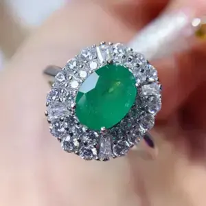 Natural Emerald Diamond Ring Emerald Engagement Ring Gemstone Ring