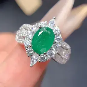 Oval Cut Emerald Wedding Ring Delicate Halo Emerald Engagement Ring