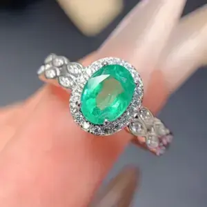 Oval Natural Emerald And Diamond Halo Engagement Ring Emerald Ring