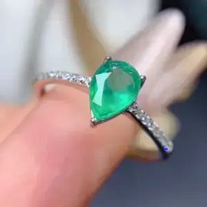 Real Emerald Ring Natural Pear Cut Emerald Engagement Rings