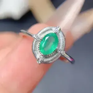 Vintage Ring Natural Emerald Engagement Ring for Women