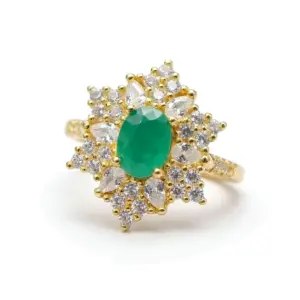 Natural Emerald and Diamond Ring Emerald Wedding Rings — white background