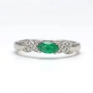 Marquise Shape Natural Emerald Ring Gift For Her — white background