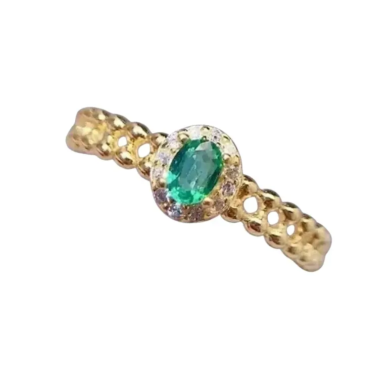 Oval-Cut Natural Emerald & Diamond Ring Gold Emerald Ring Gift for Her