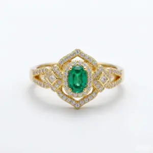 Natural Emerald Cut Engagement Rings Gold Statement Ring Women Ring — white background