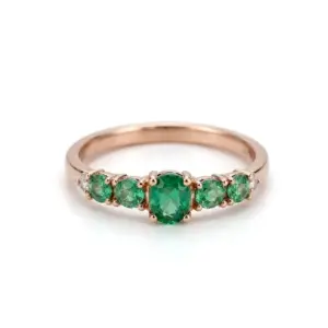 Sterling Silver Natural Emerald Band Ring, Green Stone Oval Ring, Engagement Ring — white background