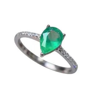 Real Emerald Ring Natural Pear Cut Emerald Engagement Rings — white background