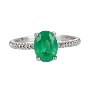 Emerald Oval Cut Ring Sterling Silver Real Emerald Engagement Ring — white background