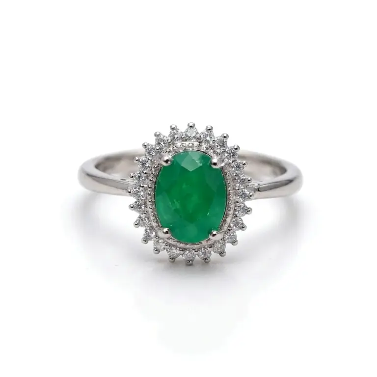 Natural Emerald Ring 925 Sterling Silver Emerald Wedding Rings
