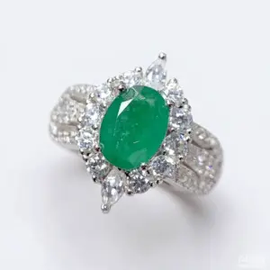 Oval Cut Emerald Wedding Ring Delicate Halo Emerald Engagement Ring — white background