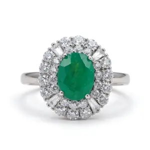 Natural Emerald Diamond Ring Emerald Engagement Ring Gemstone Ring — white background