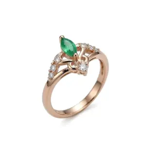 Raw Natural Zambian Emerald Ring For Women Vintage Engagement Ring — white background