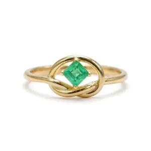 Real Gold Emerald Cut Ring Green Emerald Ring Gift for her — white background