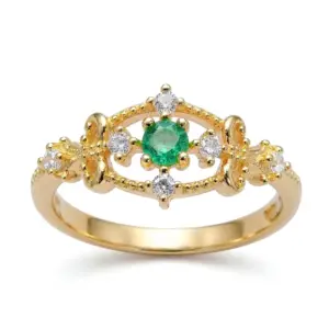Gold Natural Emerald Ring Green Gemstone Ring Round Cut Emerald Ring — white background