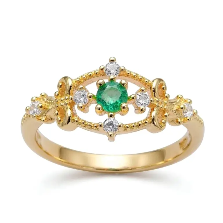 Round cut emerald ring — Gold Natural Emerald Ring Green Gemstone Ring Round Cut Emerald Ring