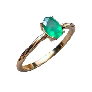 Oval Emerald Cut Ring Real Emerald Birthstone Ring Perfect Gift for Her — white background