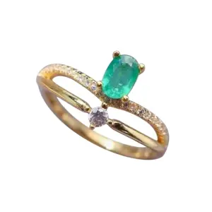 Natural Emerald Ring Oval Emerald and Diamond Ring Emerald Jewelry for Women Her — white background